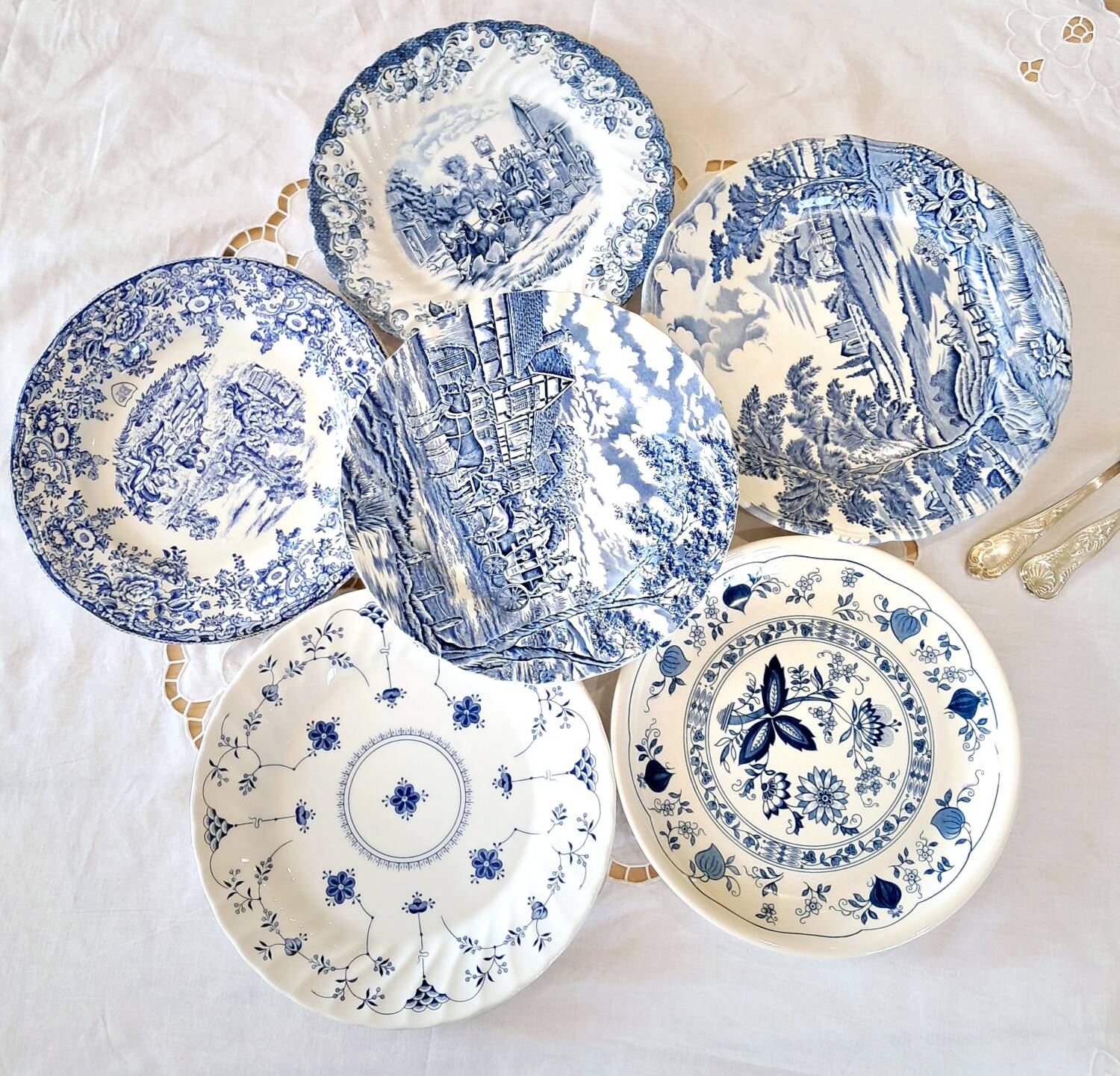 Mismatched antique dinner plates