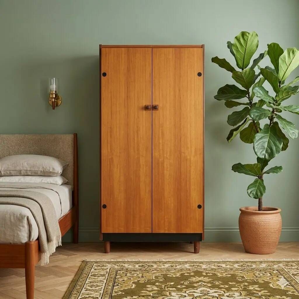 Vintage teak veneer wardrobe, designer, Italy, 1960s