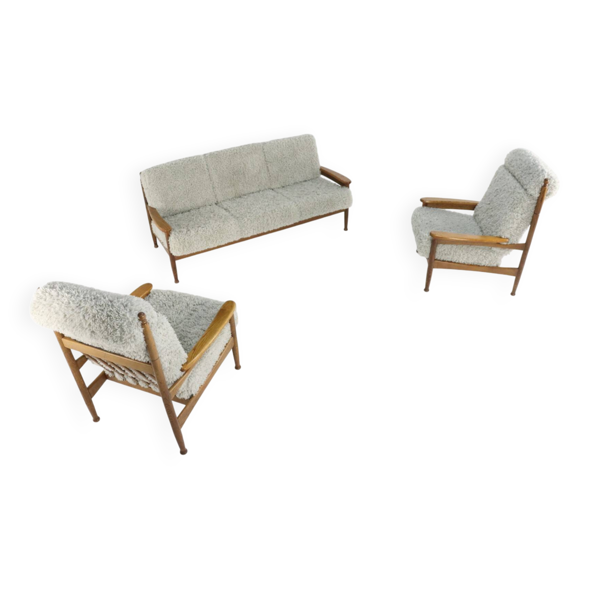 Set van designer bank + 2 fauteuils 'Sliedrecht' - opnieuw bekleed