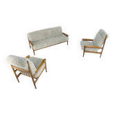 Ensemble canapé design + 2 fauteuils 'Sliedrecht' - retapissés