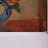 Tableau bouquet de fleurs,  aquarelle 1945, daté, signé et dédicacé