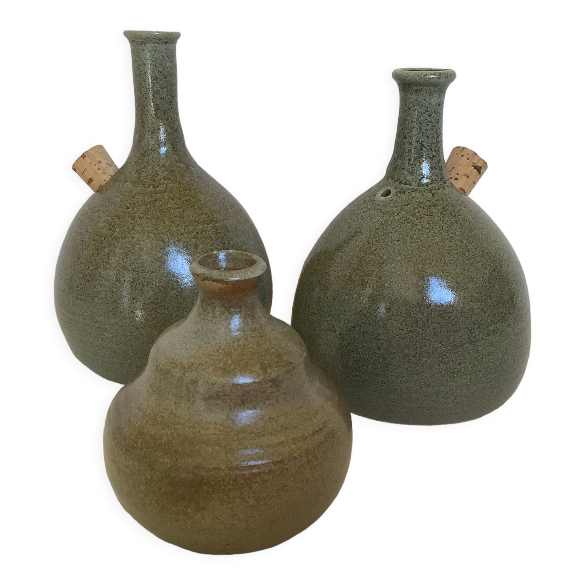 Trio of ceramic soliflore vases La Meuse