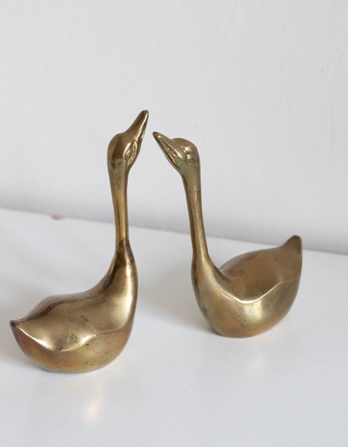 Pair of vintage brass swans