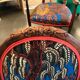 Art Nouveau chair with floral fabric and carved wood