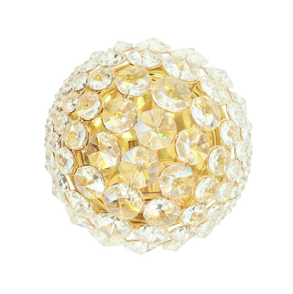 Mid Century Crystal Glass & Gilt Brass Wall Lamp from Palwa, Germany, 1970s