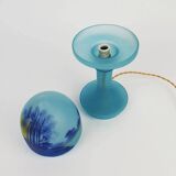 Lampe champignon Art déco en verre bleu