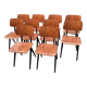 Set of 10 wooden Galvanitas chairs and compass legs model S16 Netherlands