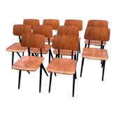 Set of 10 wooden Galvanitas chairs and compass legs model S16 Netherlands