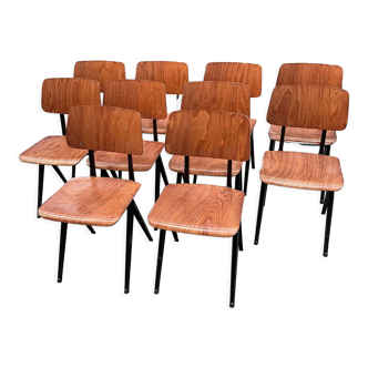 Set of 10 wooden Galvanitas chairs and compass legs model S16 Netherlands