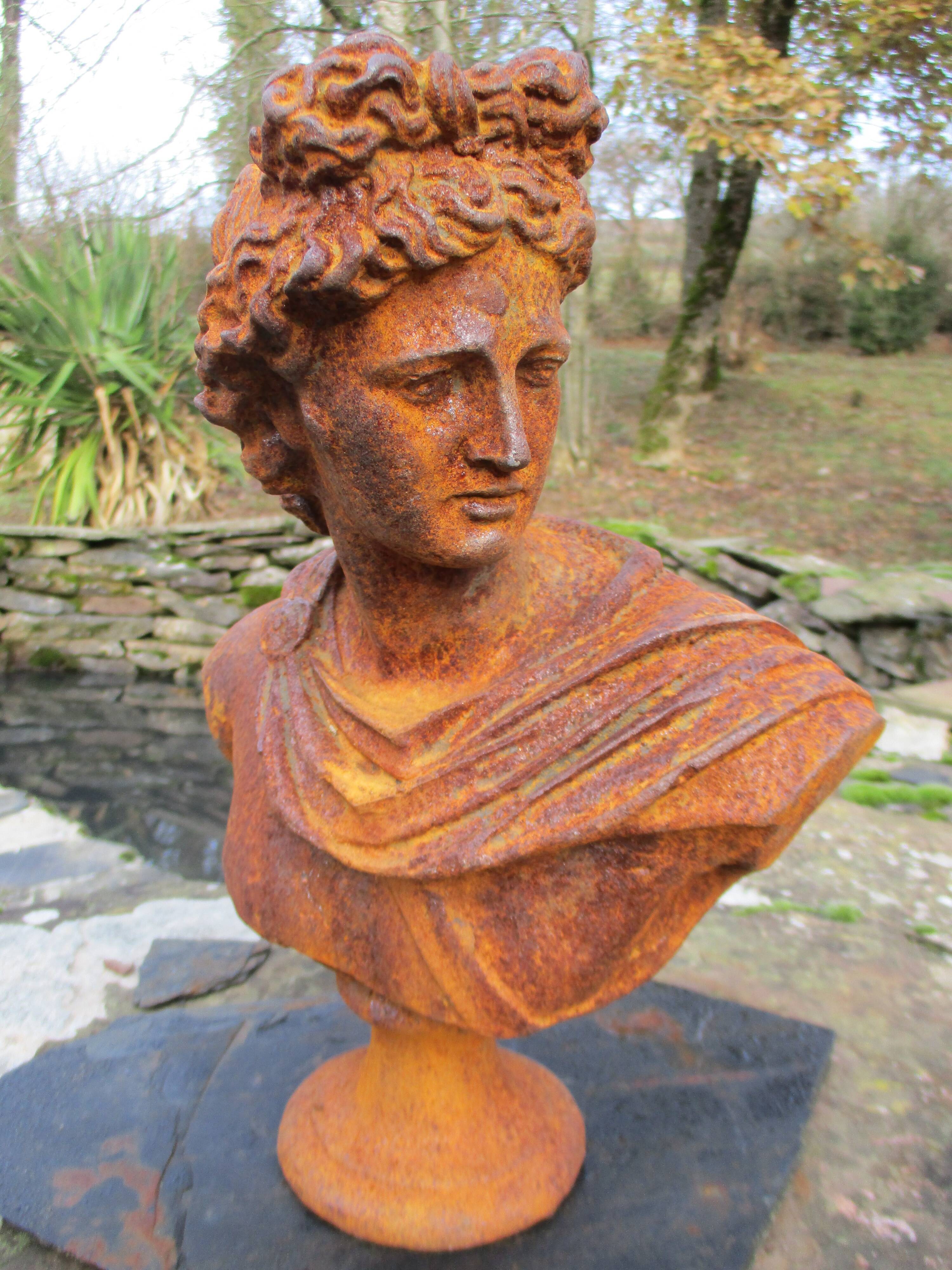 Cast iron bust of a 19th century roman woman