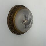 Vintage brass and sandblasted glass wall lamp, France 1940