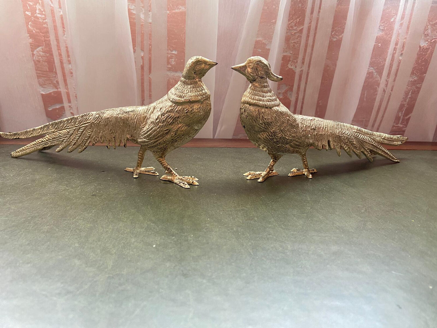 Couple de faisans argent en métal