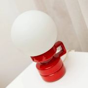Red ceramic table lamp from Italy (1970s) with white opal glass shade - mid-century design