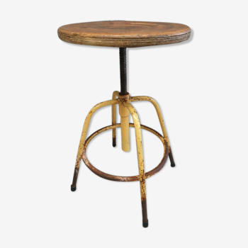Industrial rotary stool side table vintage yellow
