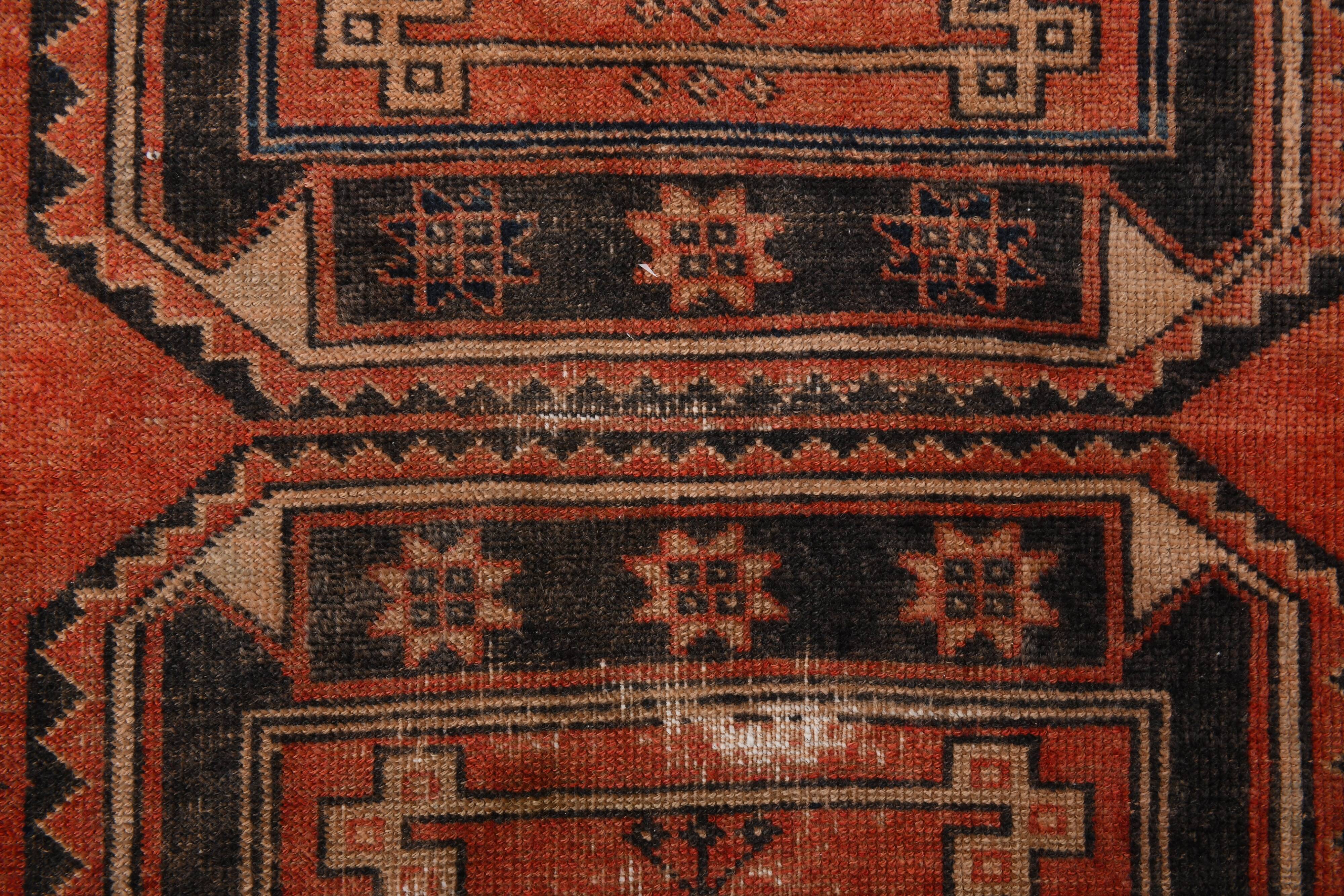 Tapis persan vintage rouge et noir 3x9, 103x287 cm