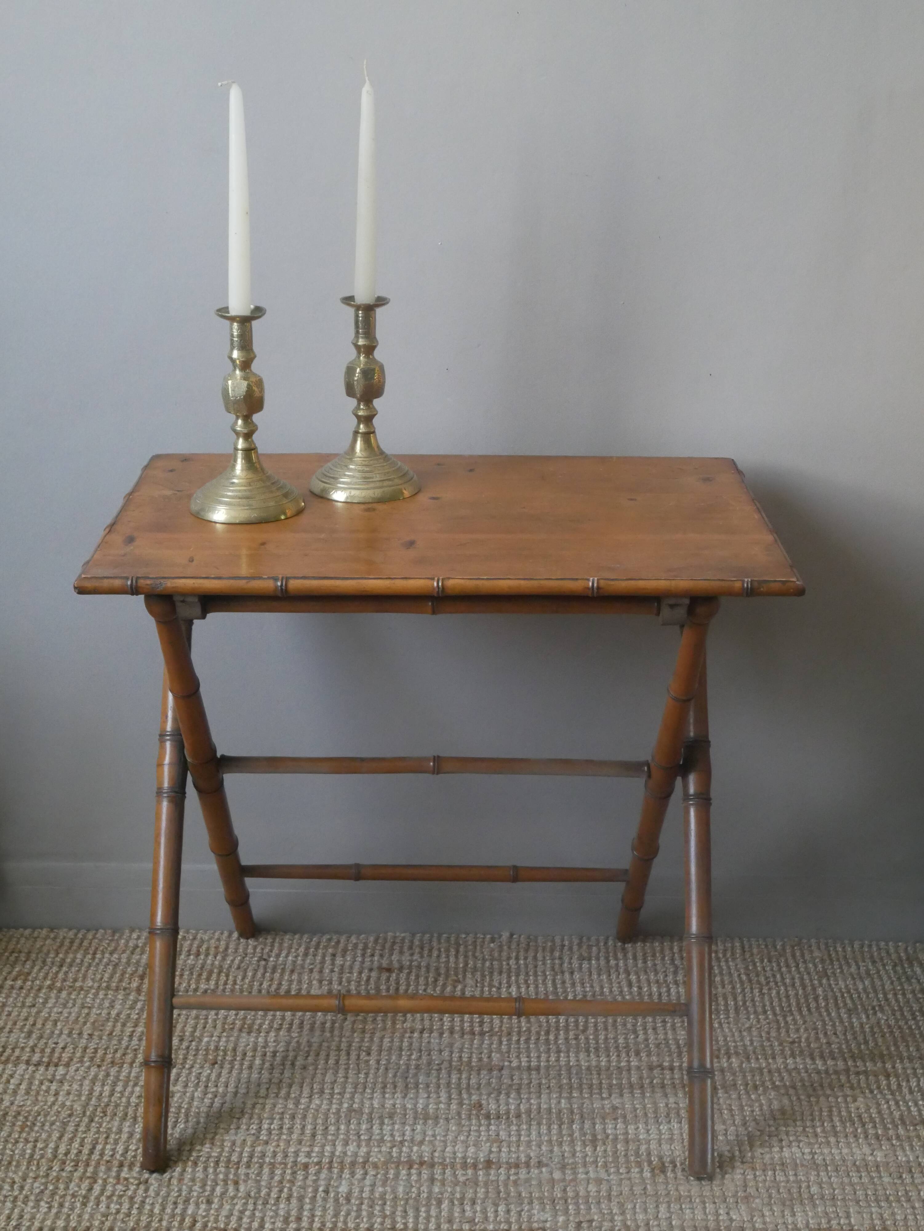 Retro 50s bamboo folding side table, bohemian country decor, console, entryway furniture