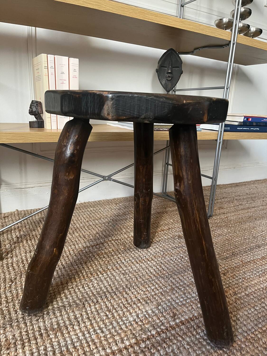 Brutalist wooden tripod stool