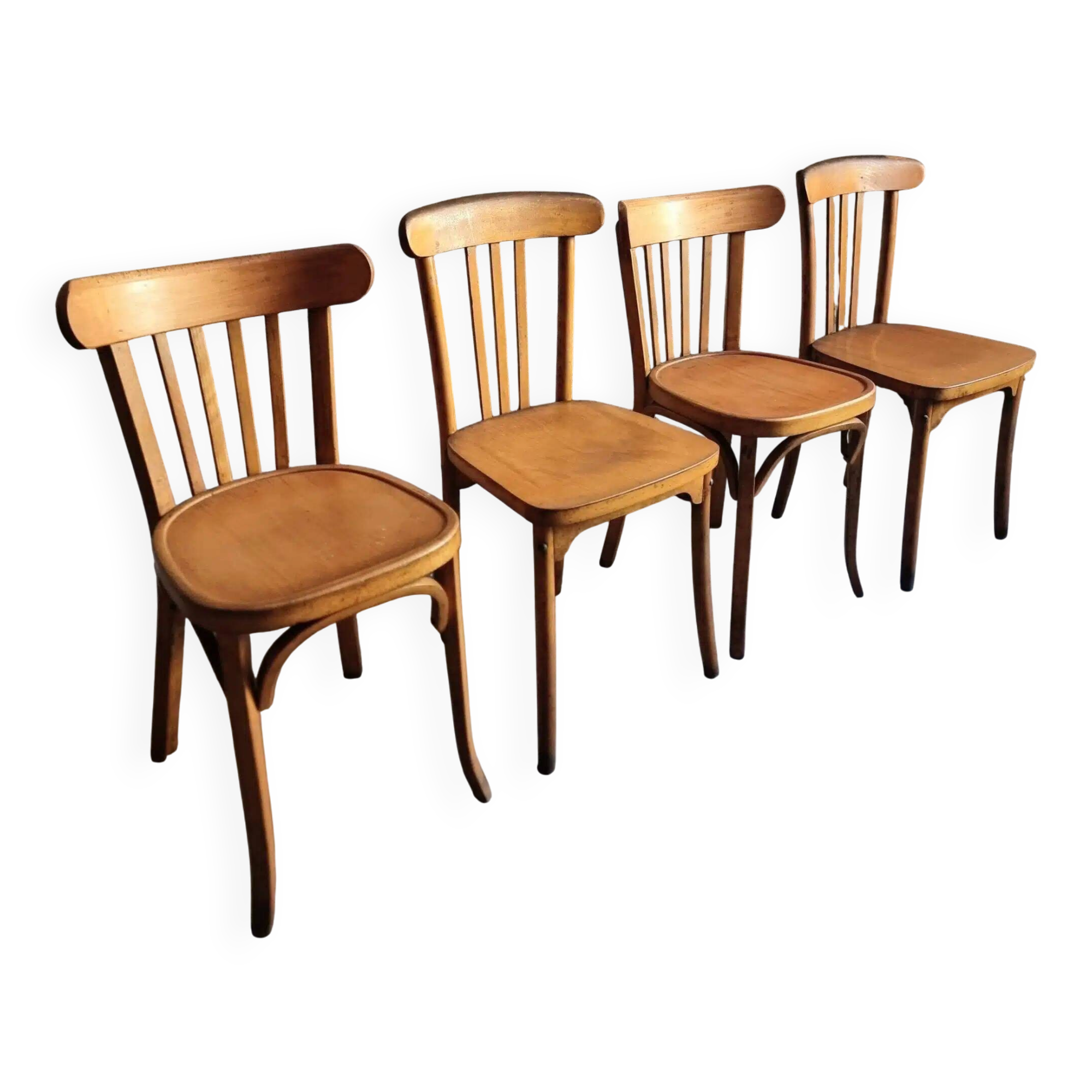 Ensemble vintage de 4 chaises bistrot françaises par Baumann & Luterma, bois de hêtre, années 1950