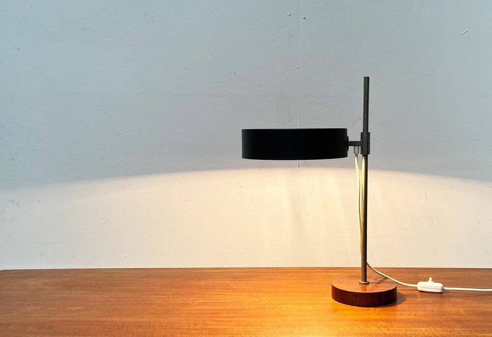 Mid-century minimalist table lamp with a teak veneer base, 1960s.