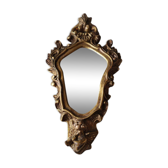 Miroir baroque italien en bois doré à la feuille d'or angelot 46 x 24 cm