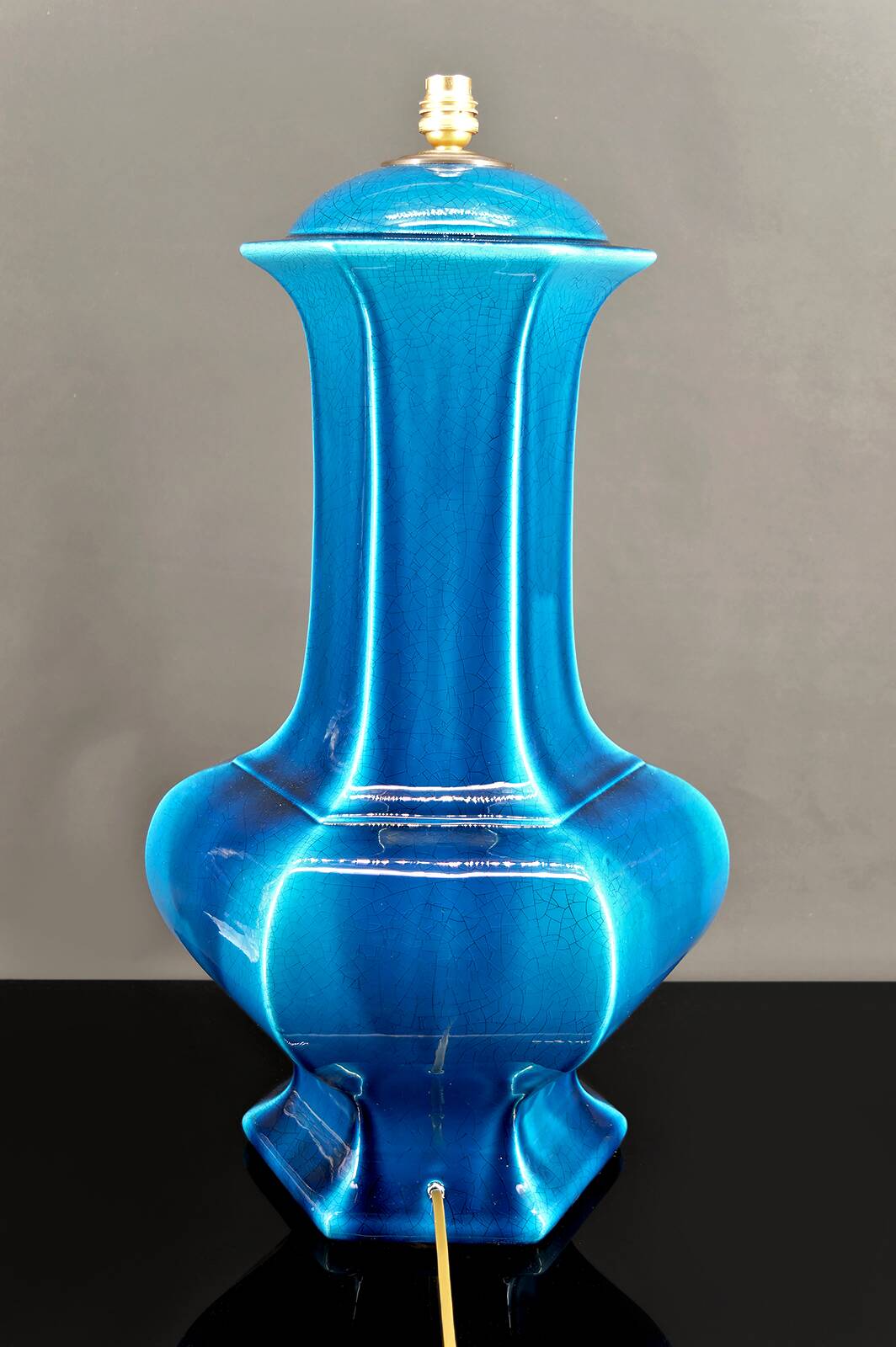 Important Porcelain Lamp with Blue Crackle Enamel, France, Circa 1940