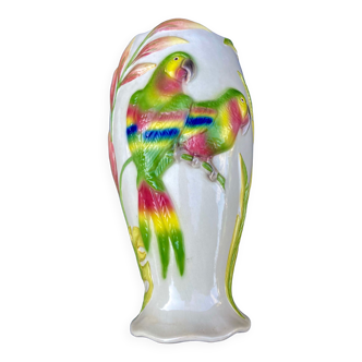 Enamelled ceramic vase parrot decoration to identify - size xxxl