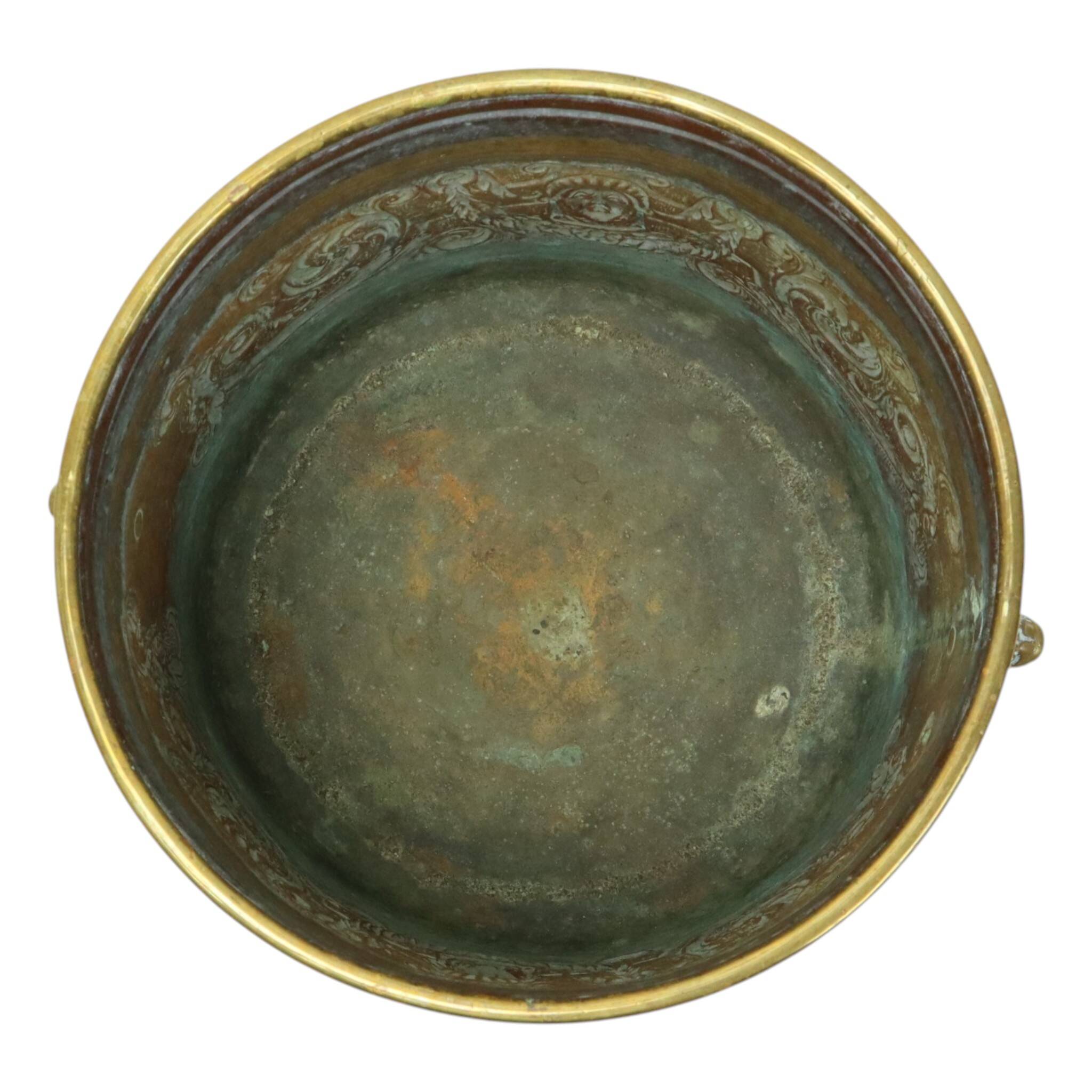 Large Brass Planter Jardinière Firewood Repoussé ca 1900
