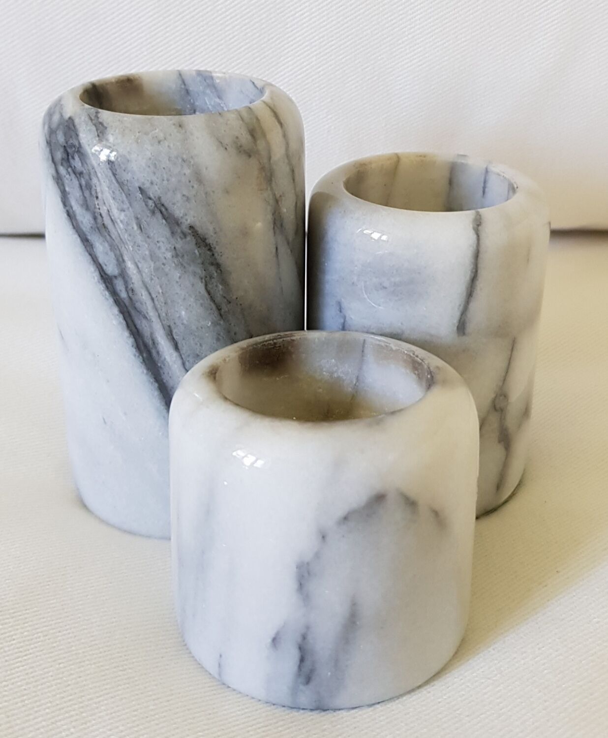 Set of 3 marble candle holders