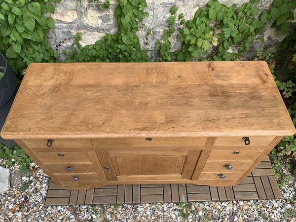 Buffet 9 tiroirs art déco chêne brut massif