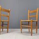 Mid-century oak and wicker dining chairs, set of 4 - 1970s