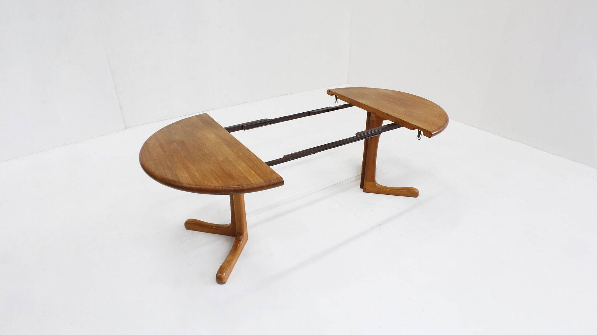 Vintage Danish round extendable dining table solid teak 1960s