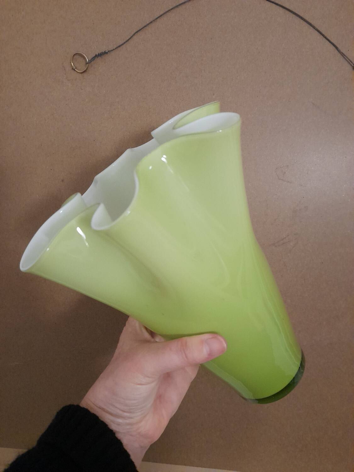 Fasoletto handkerchief vase in green opaline