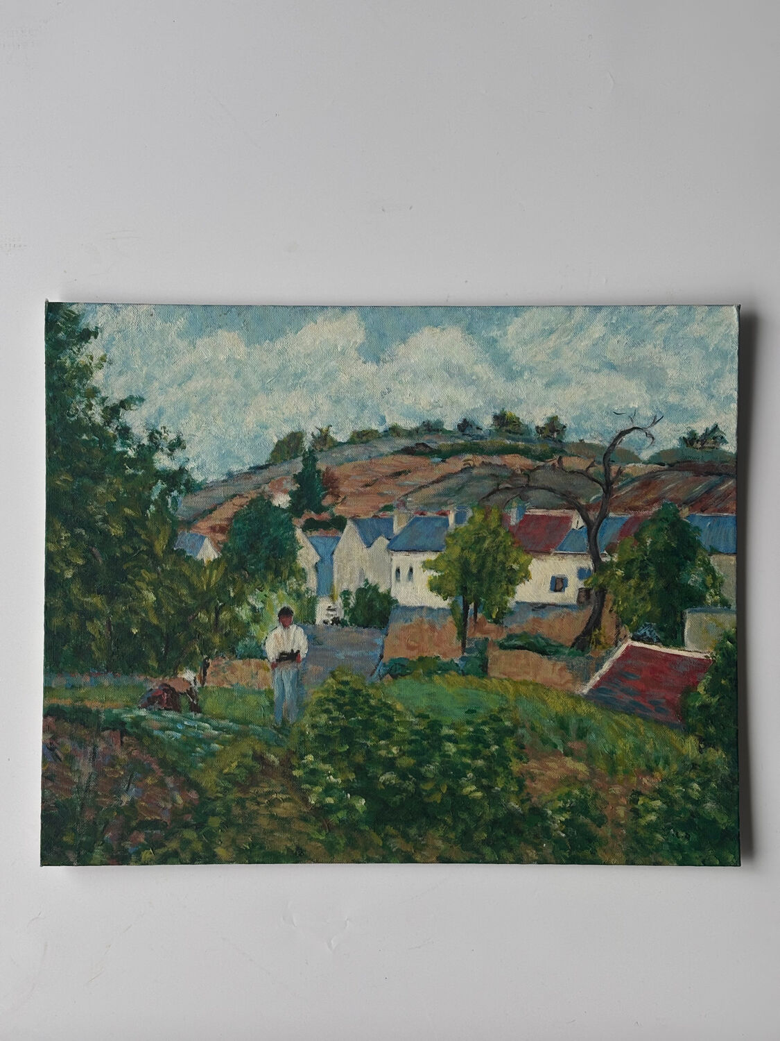 Painting on panel, countryside in spring.