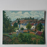 Painting on panel, countryside in spring.