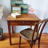 Antique farm table in solid blond walnut