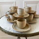 set of 10 cups and sub-cups in stoneware of the Marais handcrafted signed 70s