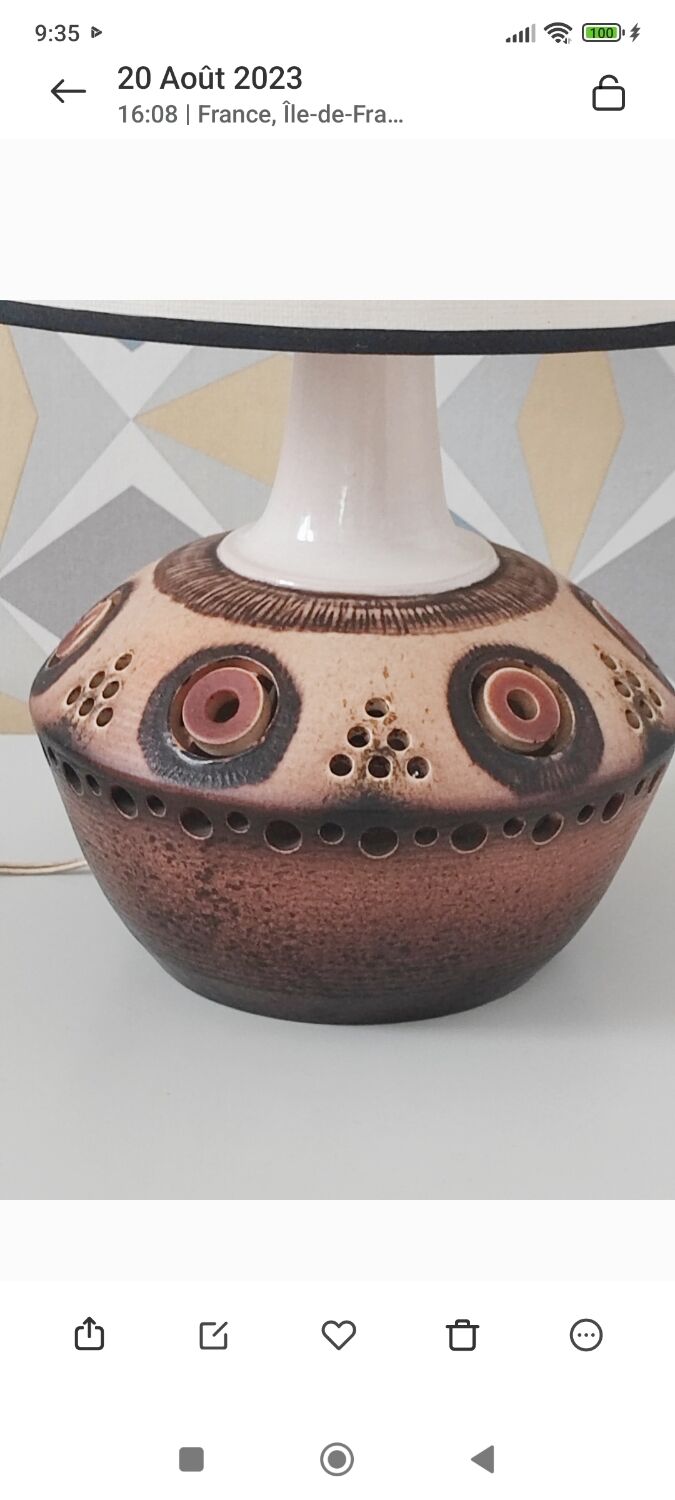 Lampe à poser céramique années 60 Vallauris.