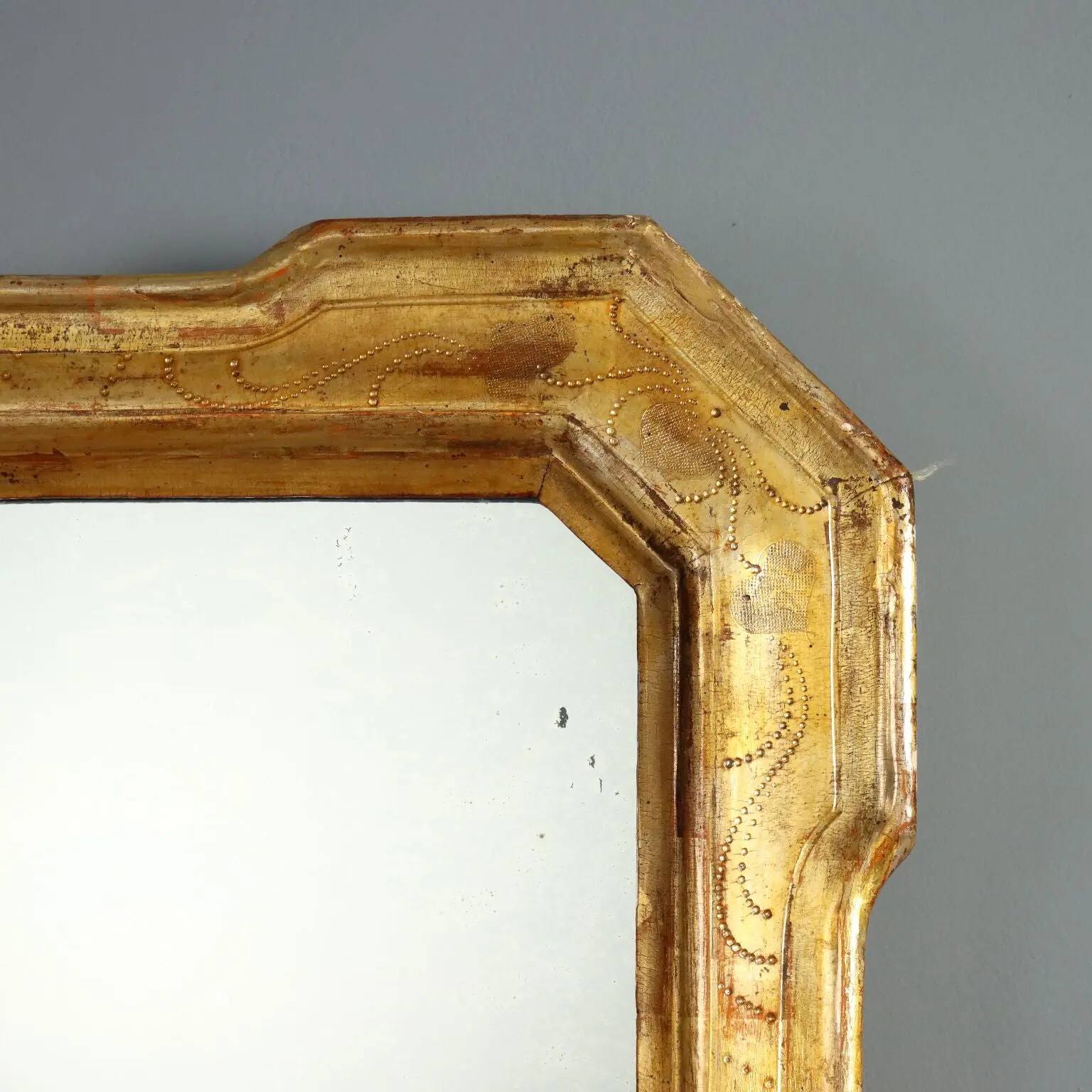 Antique cabaret mirror in gilded wood, Italy, 19th century