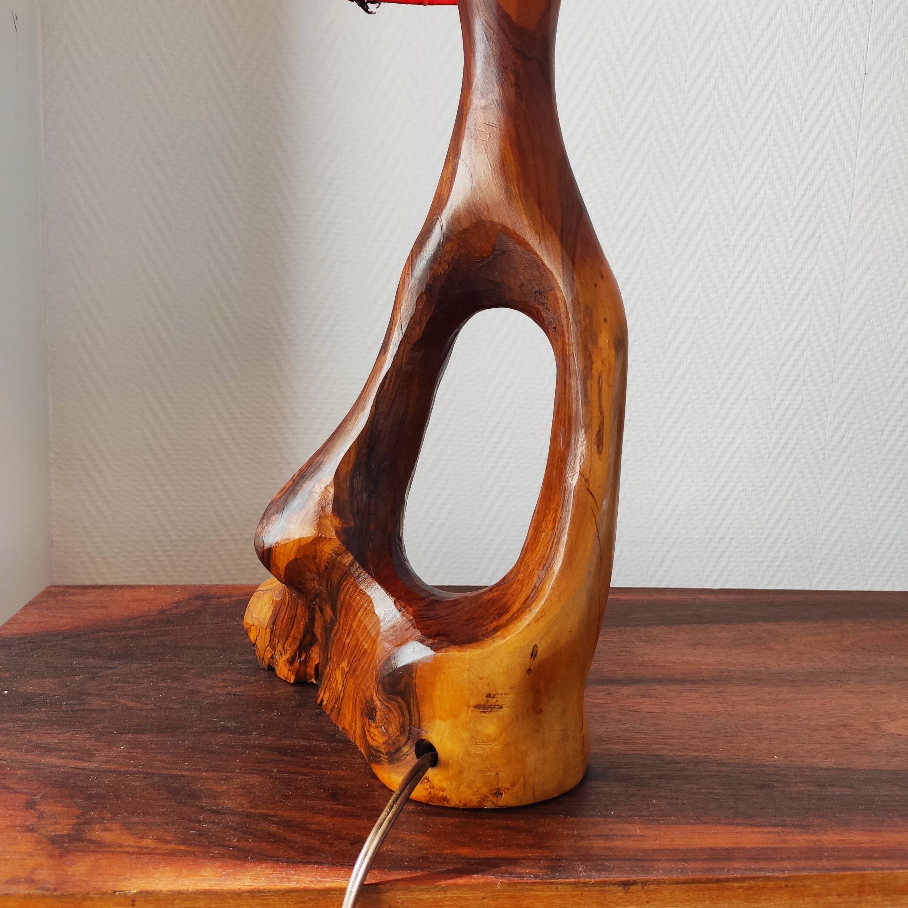 Brutalist lamp 1950/60 olive wood