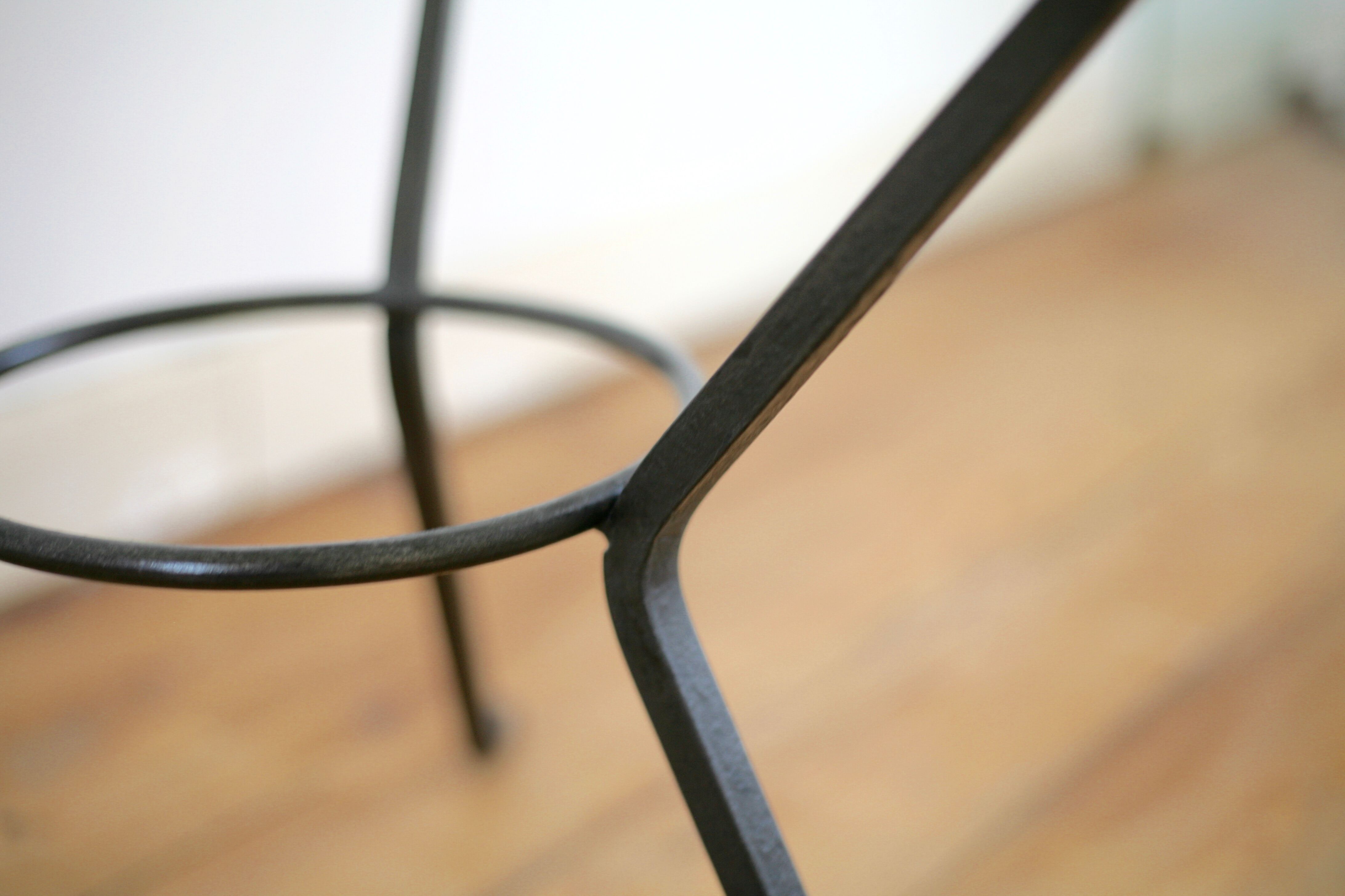 Coffee table black lacquered metal, glass and brass, France, circa 1950.
