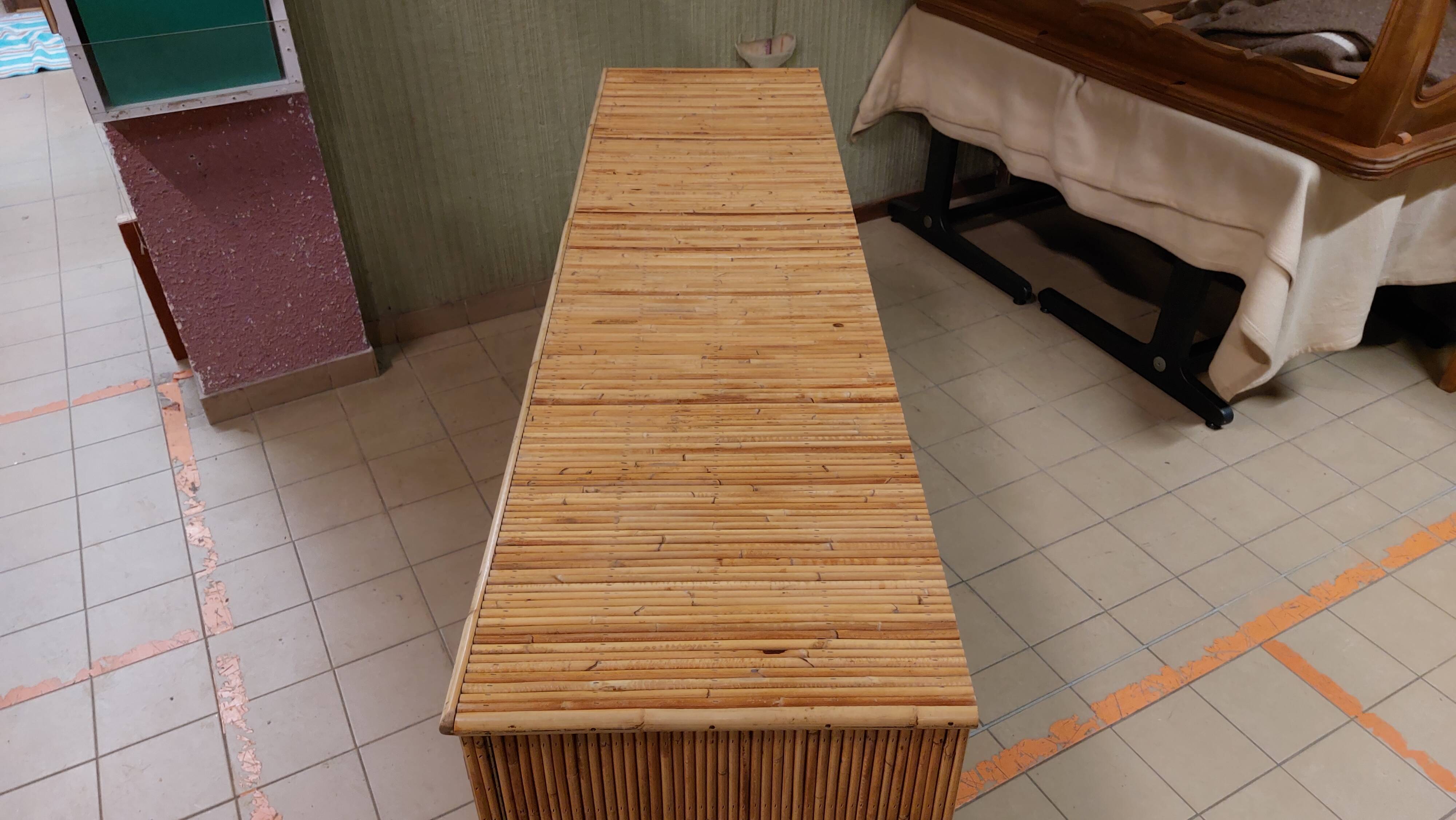 Vintage 3-door bamboo and rattan sideboard 50