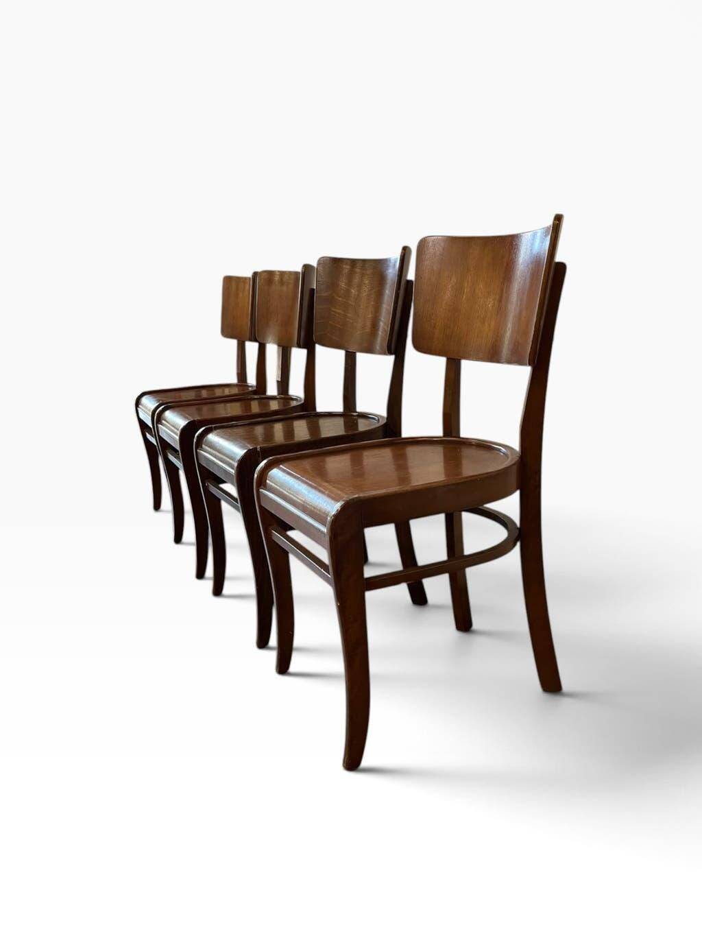 Ensemble de 4 chaises art déco vintage en bois