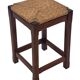 Vintage rattan stool with oak, 60s wabi sabi design, minimalist