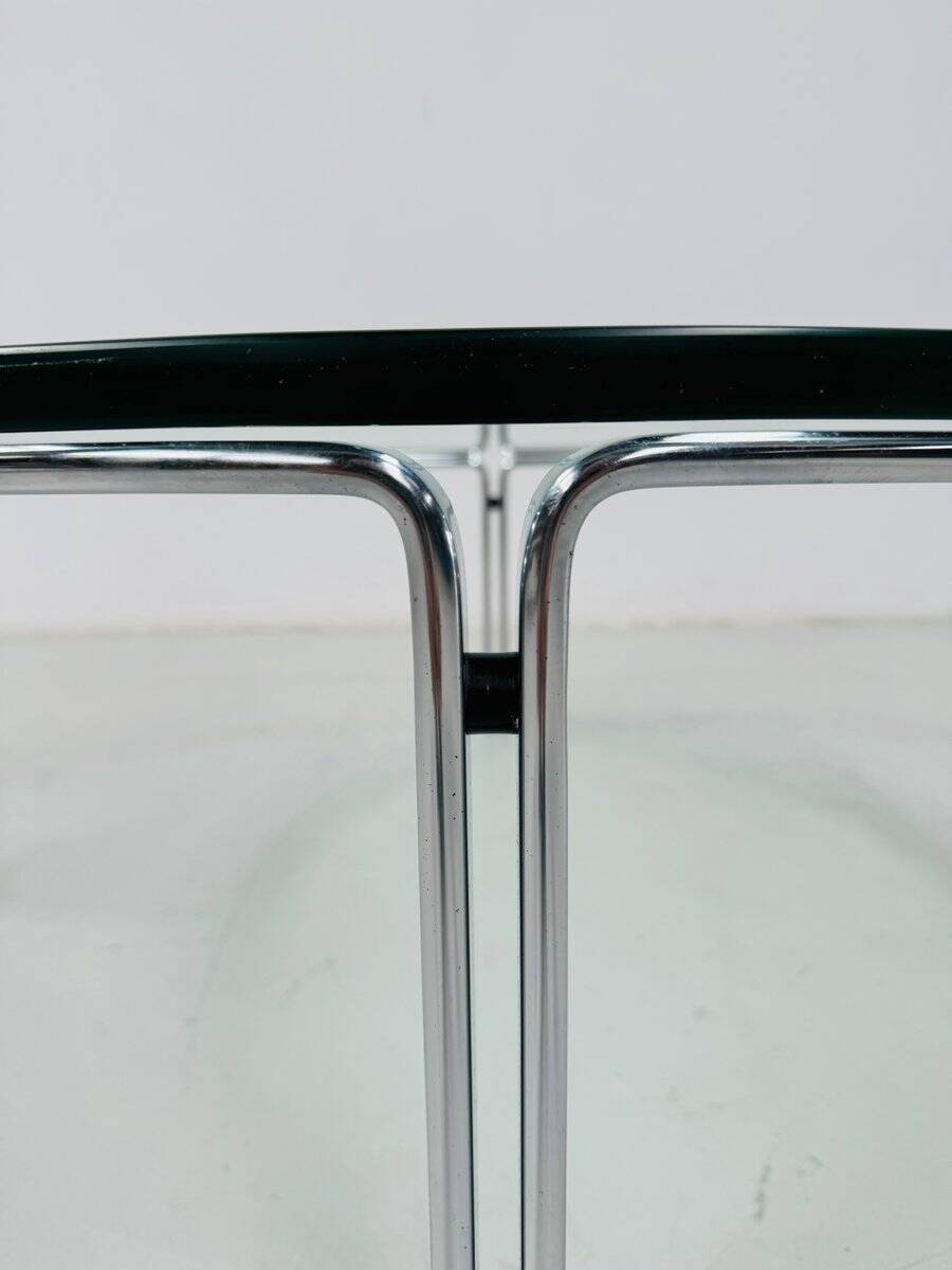 Table basse ronde vintage en verre et acier, signée Horst Brüning pour Kill International, années 1960