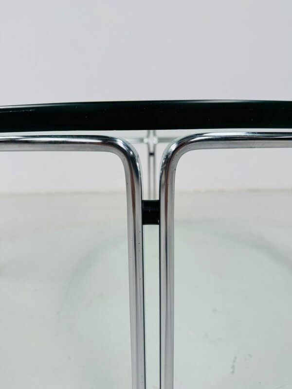 Table basse ronde vintage en verre et acier, signée Horst Brüning pour Kill International, années 1960