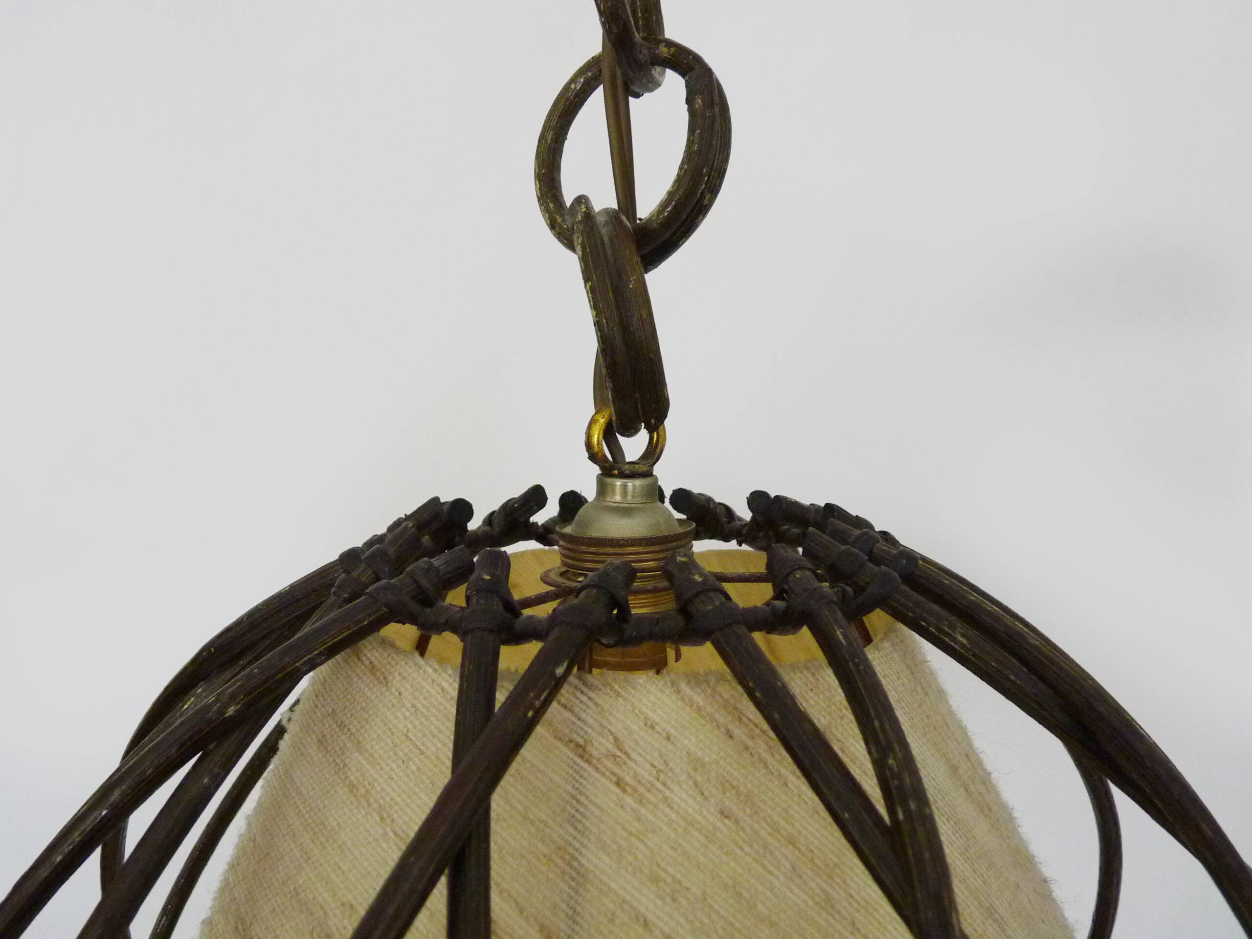 Louis Sognot rattan and bamboo pendant light. 1950s
