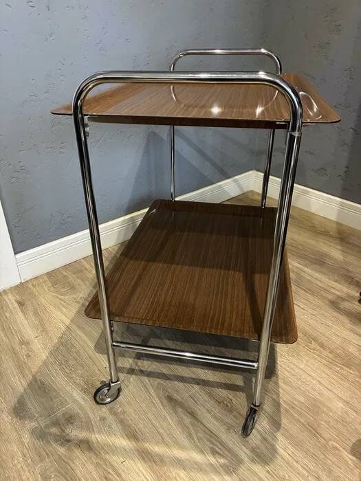 ADT Mobile Bar Cart / Serving Trolley — Chrome & Wood-Effect, 1970s Germany