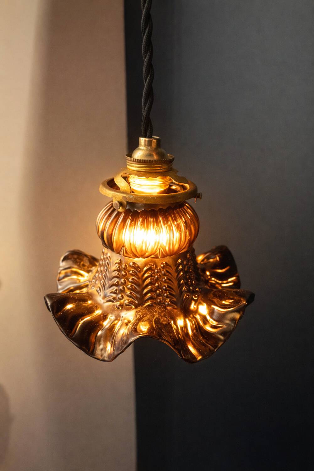 Black moulded glass lamp