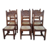 6 ancienne chaises chêne bois brutaliste paille