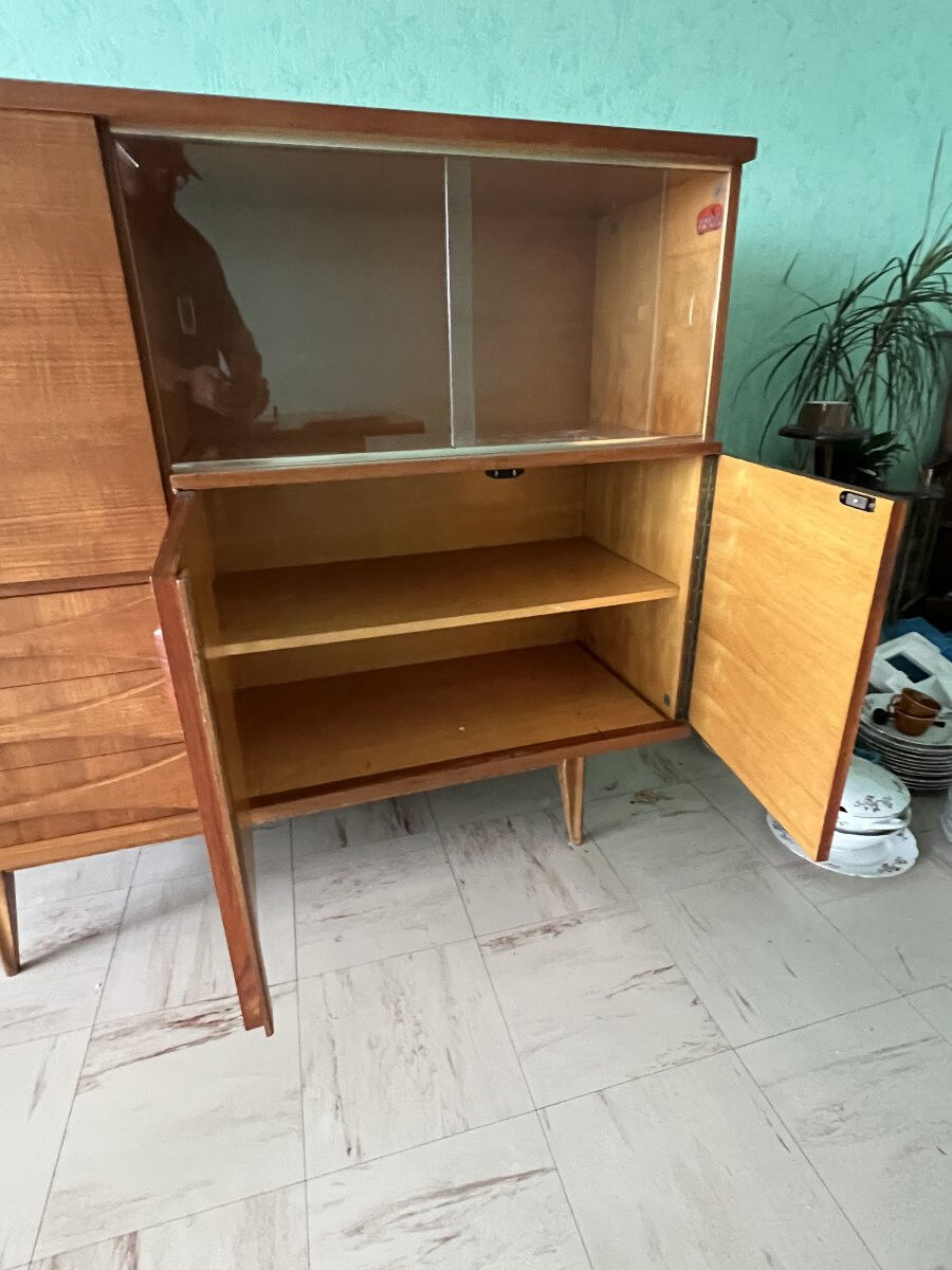 Scandinavian style furniture, brand "eros" in blonde teak, around 1960.
